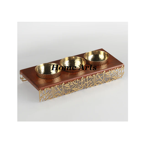 Serveur de dates de forme ronde de taille personnalisée Serveur d'écrous martelés en aluminium de conception antique avec plateau par Home Arts - Product Image 3