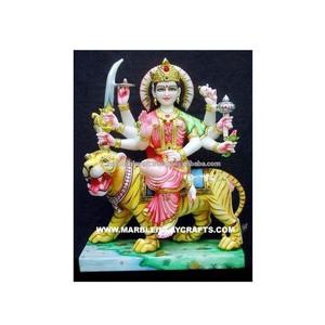 Statue de Durga Maa en marbre blanc, la meilleure statue indienne de Durga Ma Murti, belles statues de Shera Bali Ma - Product Image 1