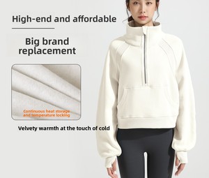 Sweat à capuche pour femme à demi-zip, col rond, polaire chaud, pull isolé, coupe automne, trou pour le pouce, manches tombantes, imprimé, délavage acide - Product Image 6