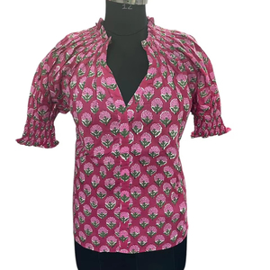 100% coton tricoté décontracté femmes Blouse HD imprimé rose fleuri traditionnel indien artisanat doux débardeurs - Product Image 1