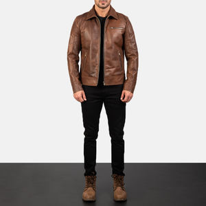 Veste en cuir personnalisée pour homme, couleur unie, col montant, manches longues, fermeture éclair intégrale - Veste d'hiver pour homme - Product Image 1