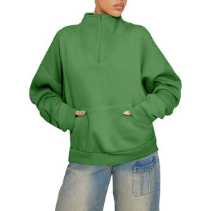 Sudadera con capucha informal de poliéster grueso de alta calidad para mujer, cálida, holgada, lisa, con media cremallera, ideal para invierno. - Product Image 3