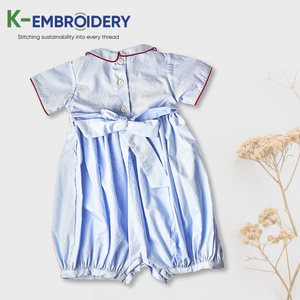 K-bordado hermoso azul sólido al por mayor monos, ropa para niños smocked, ropa para niños SBS109 - Product Image 3