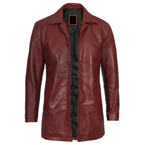 Oem Sheep Skin Leather Eco-Friendly Turtleneck <b>Long</b> <b>Coat</b> <b>for</b> <b>Men</b> Single Breasted Plus Size Overcoat Breathable Trench Outerwear - Product Image 1