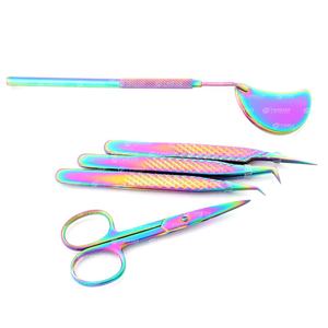 Venta al por mayor pinzas para extensión de pestañas pinzas profesionales con tijera para pestañas y espejo de acero inoxidable logotipo personalizado - Product Image 5