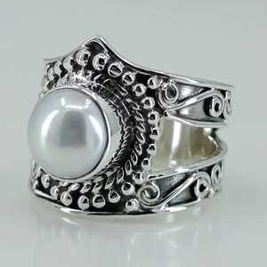 Handmade Boho Freshwater Pearl Sterling <b>Silver</b> <b>Ring</b> June Birthstone <b>Statement</b> Promise Artisan Jewelry Unique Pearl <b>Ring</b> - Product Image 6