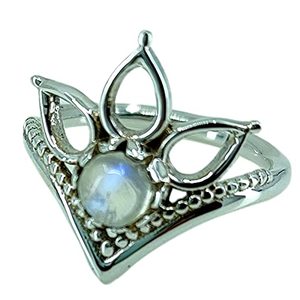Bague délicate en argent sterling 925 faite à la main avec pierre de lune arc-en-ciel naturelle sertie en clos, forme couronne, pour femme, bijou bohème, cadeau - Product Image 5