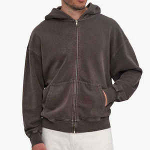 Sweat-shirt à capuche zippé pour homme, personnalisable avec logo sur le devant, couleur unie, coupe classique, 100 % coton French Terry, fermeture éclair automne - Product Image 1