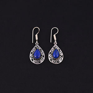 Blue Chalcedony Handmade Bohemian Hoop <b>Earrings</b> 48x20MM - Product Image 2