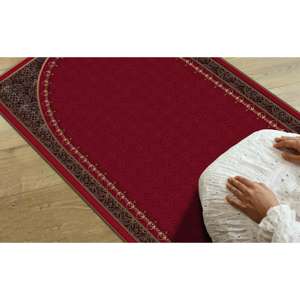 Tapis de prière rouge : design islamique élégant, décoration de mosquée, tapis imprimé, tapis fin non tissé - Product Image 1