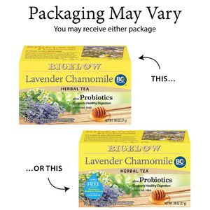 Bigelow <b>Tea</b> Lavender Chamomile Plus Probiotics Herbal <b>Tea</b>, Caffeine Free with Lavender Chamomile, 18 Count <b>Box</b> (Pack of 6), 108 - Product Image 5