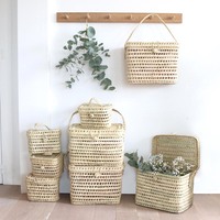 Panier de pique-nique carré pliable jaune fait main, mini-lampe sur pied, sac de rangement en paille non tissée, double usage, style antique 16x22x12cm