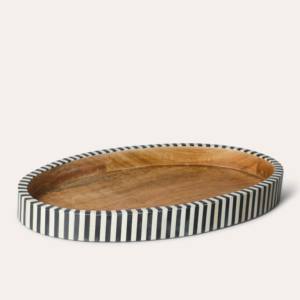 Elegante bandeja de madera ovalada hecha a mano Vintage con diseño de rayas de borde con incrustaciones de hueso para el hogar, decoración de mesa de cocina, plato de servicio - Product Image 3
