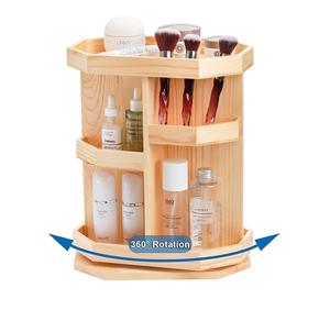 Organisateur de maquillage en bois rotatif à 360 degrés, carrousel de stockage de cosmétiques organisateur de comptoir multifonction pour salle de bain - Product Image 1