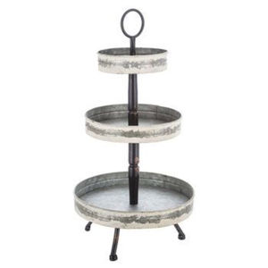 Plateau de service moderne à 2 niveaux en métal galvanisé, style rustique de ferme, présentoir à desserts et cupcakes pour la cuisine et les événements - Product Image 3