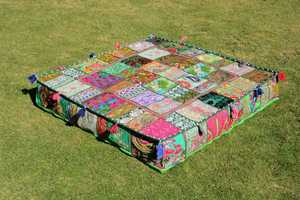 Handmade Indian Pure Cotton Bohemian Floor Cushion Covers Patchwork Meditation Floral Festival <b>Pillowcase</b> for Decorative Home - Product Image 6