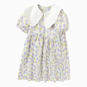 Trendy Boutique robe pour enfants solide manches bouffantes bouton écologique coton filles été tenue décontractée fabricant exportateur - Product Image 5