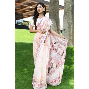 Sari de Chifón con Estampado Floral en Rosa Pastel para Primavera/Verano - Product Image 1