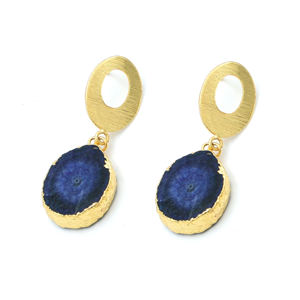 Pendientes Largos Elegantes Dua, Chapados en Oro de 18 Quilates, Hechos a Mano con Cuarzo Solar Azul, Joyería para Mujer, Ideales para Bodas y Eventos de Moda - Product Image 1
