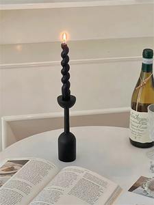 Porte-bougie en bois noir simple, design minimaliste pour la décoration de la maison, salon, chambre à coucher, table d'appoint, provenance d'Inde - Product Image 4