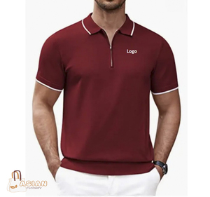 Direct de l'usine coton hommes fermeture éclair pour chemise décontracté tricot à manches courtes solide séchage rapide coupe régulière chemises - Product Image 1