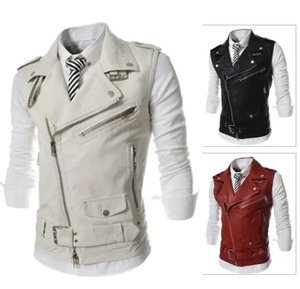 Spring and Autumn Fashion Personality Duo Pull Chain Leather Vest Men's Slim Fit <b>Large</b> Polo Neck Short Leather Vest - Product Image 5