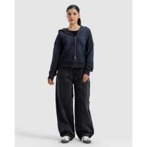 Sweat à capuche zippé 100 % coton délavé à l'acide, taille XL, avec logo brodé, en tissu French Terry, motif uni imprimé - Product Image 2