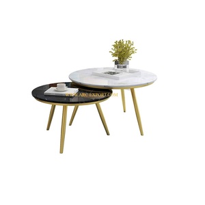 Tables basses en marbre massif de différentes tailles ensemble de 2 tables centrales décoratives en métal et en marbre de forme ronde pour l'approvisionnement - Product Image 1