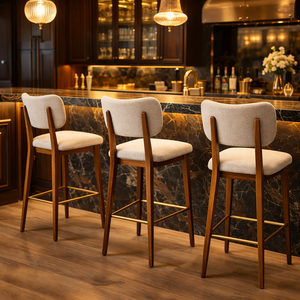 Tabouret de bar en bois rembourré, structure en bois massif |   Meubles de cuisine modernes et luxueux |   Meubles d'hôtellerie haut de gamme aux couleurs personnalisées - Product Image 2