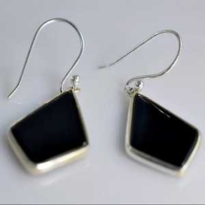 Navya Craft <b>Solid</b> Sterling <b>Silver</b> 925 Handmade Boho Dangle Drop <b>Earrings</b> Black Onyx Gemstone June Birthstone Black Stone - Product Image 4