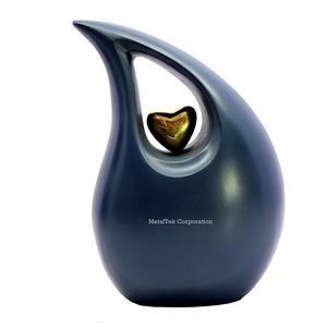 Urna de cremación de gota de lágrima de Corazón Dorado azul mate de tamaño adulto grande hecha a mano, cenizas conmemorativas, urnas decorativas de Metal para entierro funerario. - Product Image 4