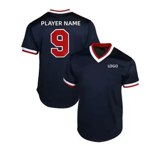 Jersey de béisbol para hombre personalizado, jersey con cuello en V, camisa de punto transpirable de secado rápido, estampado de talla grande, diseño de malla de pantalla de seda sólida - Product Image 1