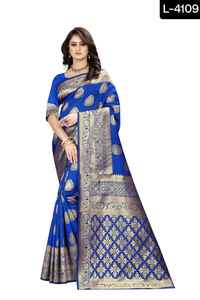 Saree en soie Banarasi pour femmes avec travail de tissage et chemisier pour mariage Saree en soie lourde pour mariage Kanjipuram Saree en soie - Product Image 6