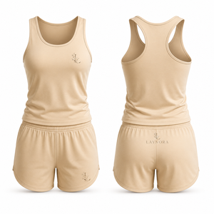 Conjunto de Top Deportivo y Pantalones Cortos de Punto Transpirable de Poliéster para Mujer, Cuello Redondo, Sin Mangas, para Yoga y Fitness de Verano - Product Image 1