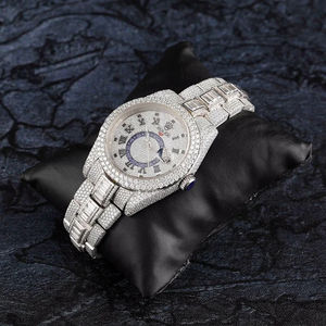 Montre automatique de luxe en acier inoxydable, sertie de diamants et de moissanite, mouvement suisse, résistante à l'eau, pour la vente en gros aux entreprises - Product Image 5