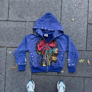 Wholesale Custom Made <b>Hoodies</b> Men Graphic Full <b>Sleeve</b> Print Vintage Wash Unisex Oversized Zipper Hoody Men's Rhinestone <b>Hoodies</b> - Product Image 1