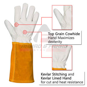 Industrial Gloves Heavy Duty Work Gloves Cow Split Leather Front <b>Back</b> Cloth Leather Welding Gloves - Product Image 4