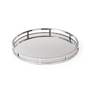 Plateau de service rond en métal et verre avec un design artistique parfait pour créer une pièce maîtresse attrayante sur les tables à manger - Product Image 3