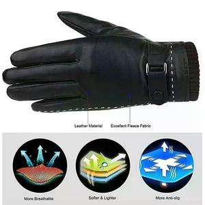 Gants d'hiver en cuir véritable noir pour homme et femme, imperméables et protecteurs, avec logo personnalisé - Product Image 4