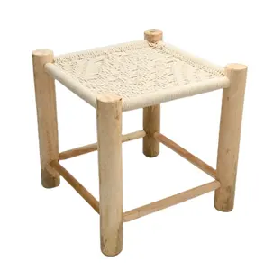 Lowest Price Multi-Purpose Easy Carrying Hand Knitted Premium Bamboo Wooden Base Stool For Bed Room Home Decors Ottoman