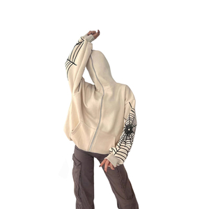 Felpa con Cappuccio Oversize Unisex in Cotone 100% con Zip, Anti-Pilling e Design <span class=keywords><strong>Spider</strong></span> Stampato su Richiesta, per Streetwear Invernale - Product Image 4