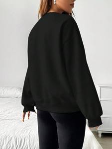 Oversized Black Crewneck Sweatshirt Women Cotton Fleece Pullover Long Sleeve Drop Shoulder Casual Loose Fit Winter Apparel - Product Image 2