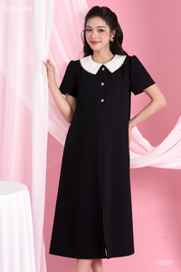 Vestido Largo Negro de Encaje B2 MUM V1519, Cuello en V, Mangas Cortas, Alta Calidad, Suave, Transpirable, Ecológico, Tela Ligeramente Elástica - Product Image 6