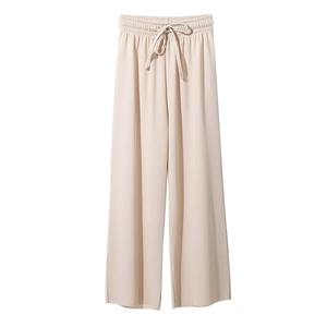 Femmes décontracté été cheville longueur jambe large pantalon solide taille élastique lâche glace soie plat avant printemps/été femme pantalon - Product Image 5