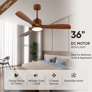 36 Inch Solid Wood Bedroom <b>Ceiling</b> Fan with <b>Light</b> and <b>Remote</b> <b>Control</b>, Modern Wood <b>Ceiling</b> Fan, Reversible DC Motor - Product Image 1