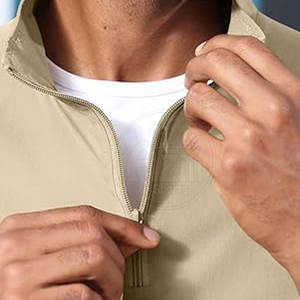 Chaqueta cortavientos con cremallera de cuarto para hombre, cuello levantado recubierto, logotipo frontal, poliéster/algodón de alta calidad - Product Image 5