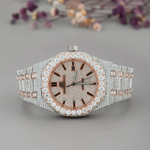 Icedout Luxury Hip-Hop <b>Watch</b> VVS Moissanite Bustdown Quartz Movement Diamond Tester Passing Dial Window Glass Leather Band - Product Image 2