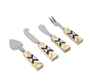 Juego de Servidores de Queso de Acero Inoxidable de Diseño Moderno con Asa de Hoja de Latón Dorado - Product Image 2