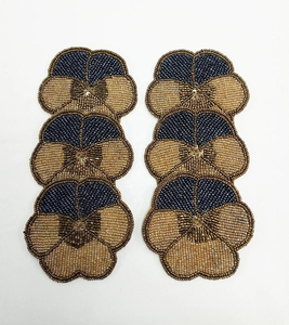 Flower Shape <b>Grey</b> <b>and</b> Gold Beaded Table Mats <b>and</b> <b>Coasters</b> Set Handmade Decorative <b>Placemats</b> for Dining Table <b>and</b> Party Decor - Product Image 4