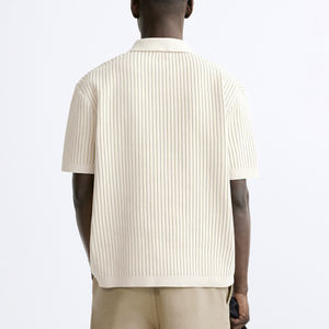 Polo en coton avec logo personnalisé, fermeture éclair, épaules tombantes, polo uni à blocs de couleur pour hommes - Product Image 2